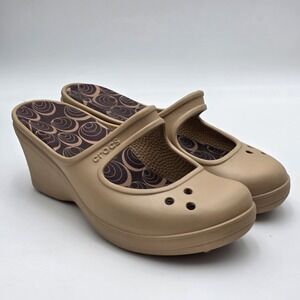 Crocs Frances Mary Jane Shoes Women's Size 8 - Tan Gorpcore Platform Wedge Mule